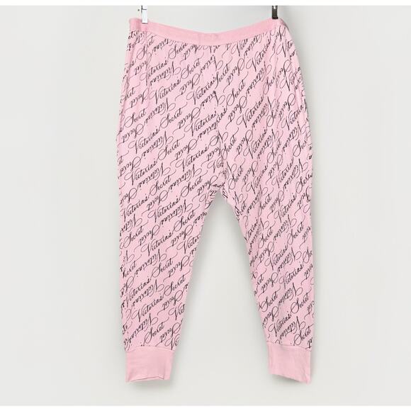 Victorias Secret 2XL Baby Pink Thermal Pajama Set Top Pants Waffle Cursive Print - Picture 6 of 9